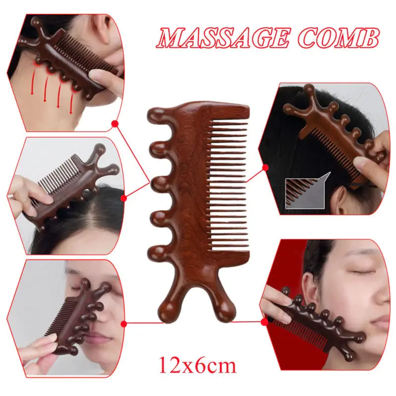 Natural Green Sandalwood Massage Comb for Acupoint & Meridian Stimulation 揉按穴位经络天然绿檀木按摩梳