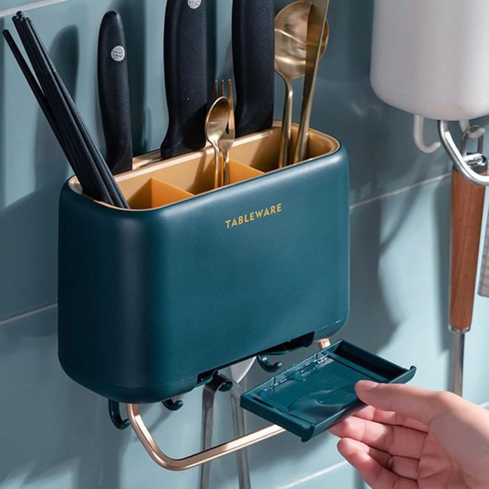 Wall-Mounted Multifunctional Utensil Storage Box 壁挂式多功能餐具收纳盒