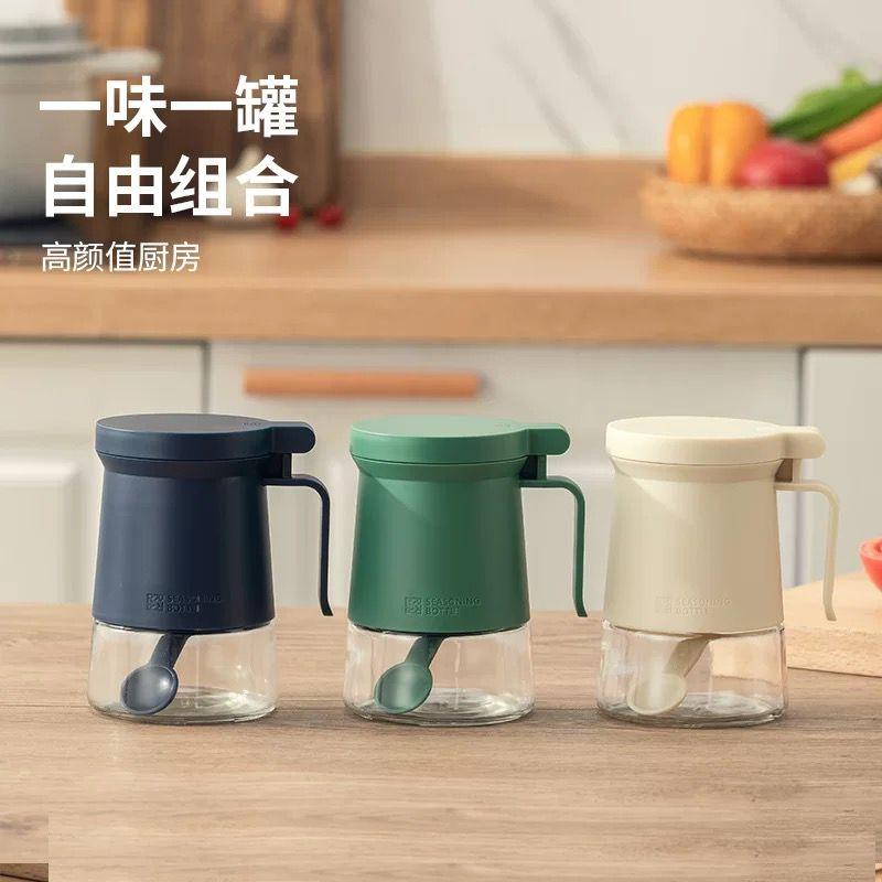 Flip-Top Spice Jar with Spoons  调味料密封玻璃瓶
